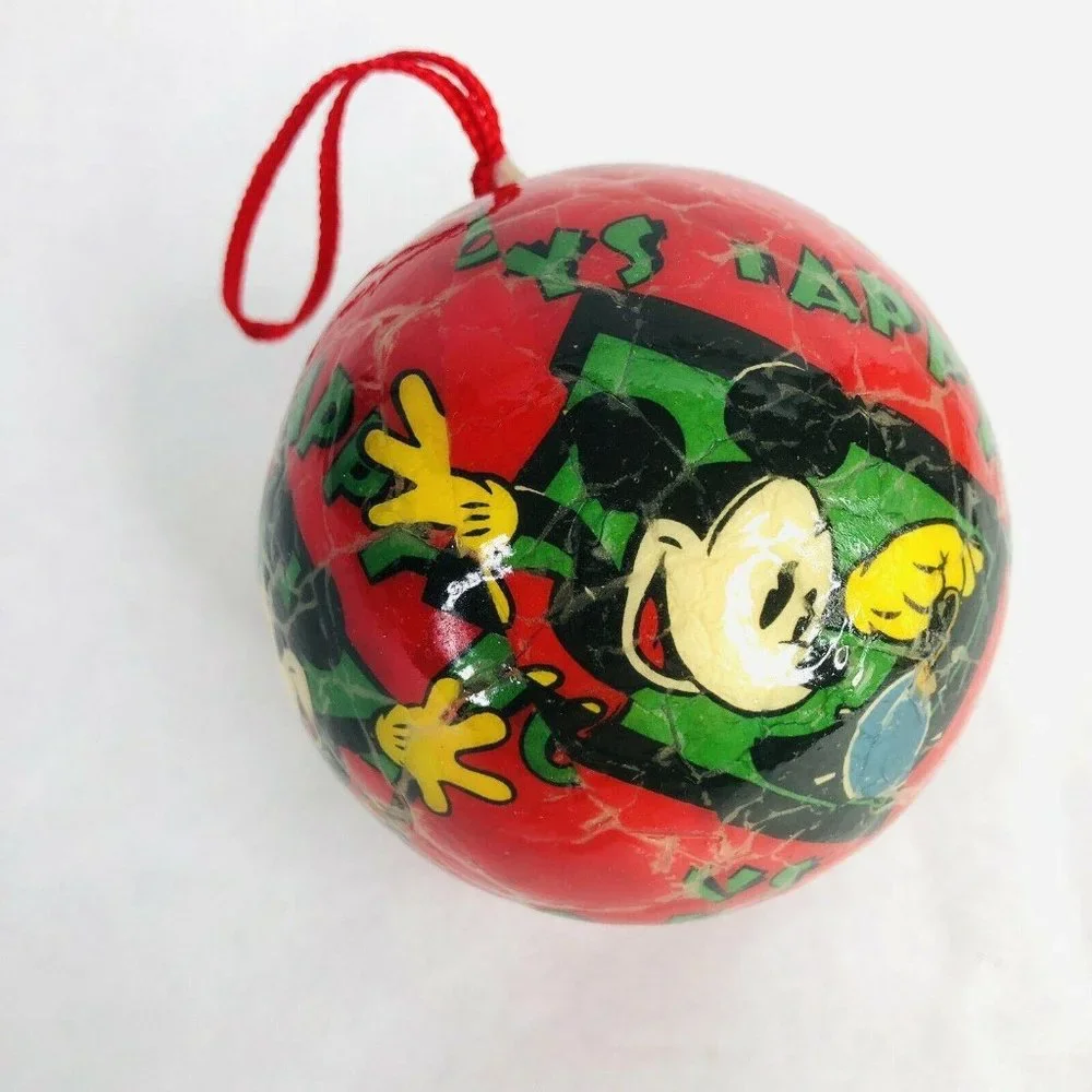 Disney Mickey Mouse Decoupage Christmas Tree Ornament‎ Red Green